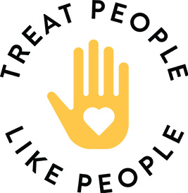 Treat People Like People Logo Hand with Heart on Palm